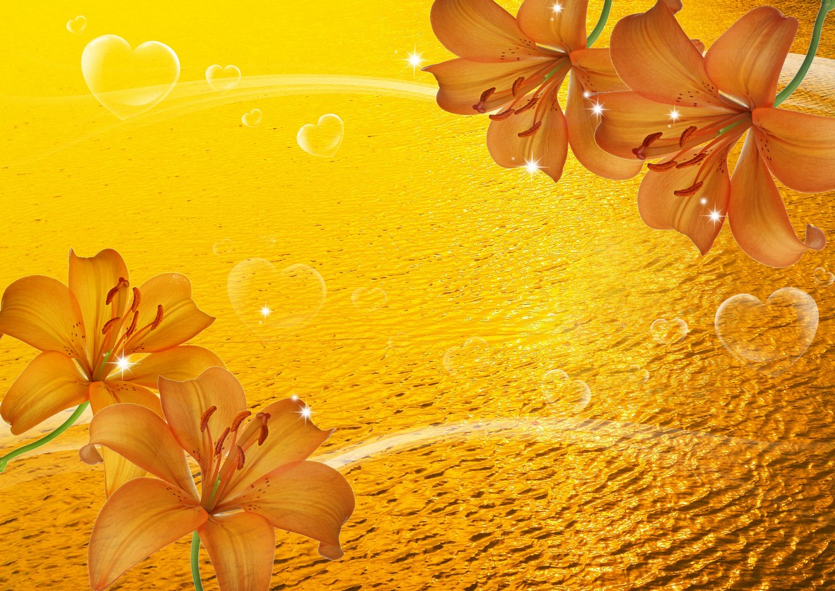 Фреска Янтарные лилии в золотом закате